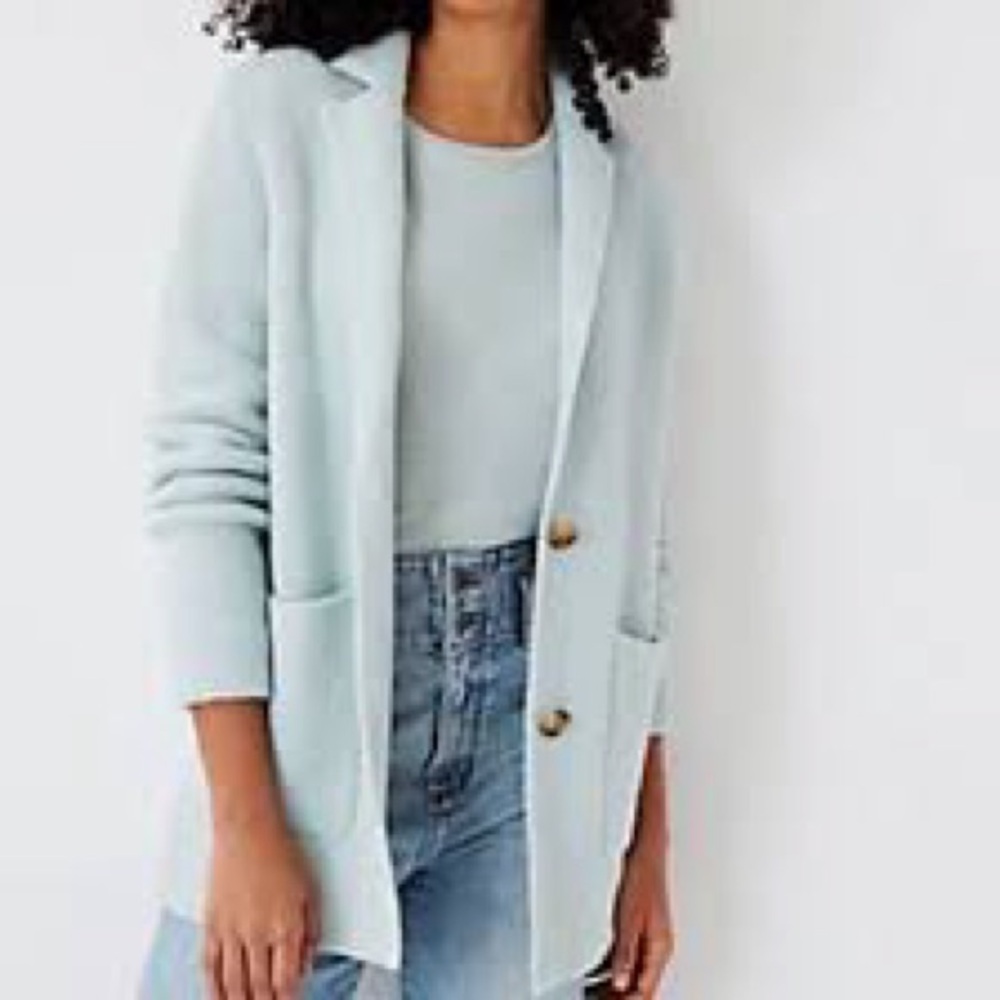 Ann Taylor Light Blue Open-Front Cardigan Blazer
